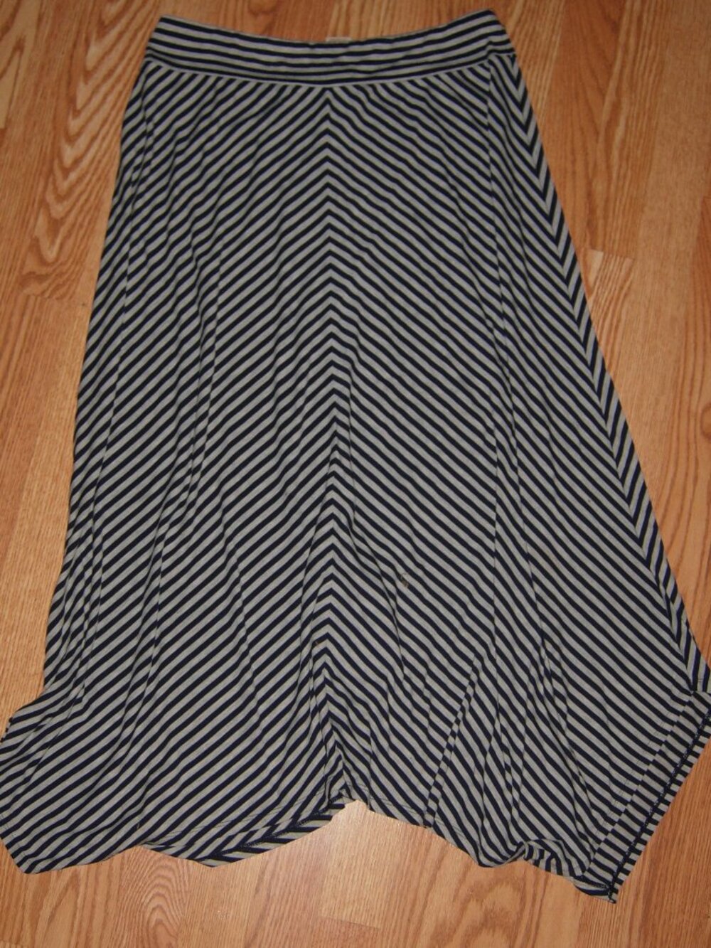 Navy Gray Striped Maxi Skirt Uneven Hem L(12-14)